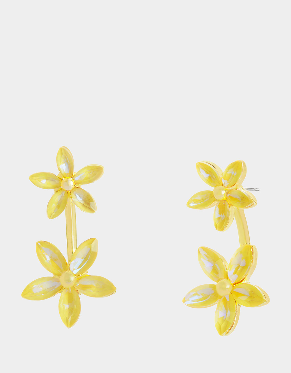 GARDEN GLAM DOUBLE FLOWER BARBELL EARRINGS YELLOW