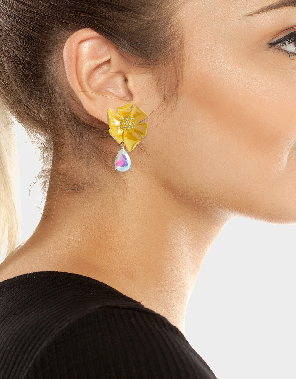 GARDEN GLAM FLORAL STONE DROP EARRINGS YELLOW - Image 3