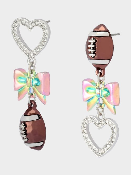 FOOTBALL BOW DROP EARRINGS CRYSTAL